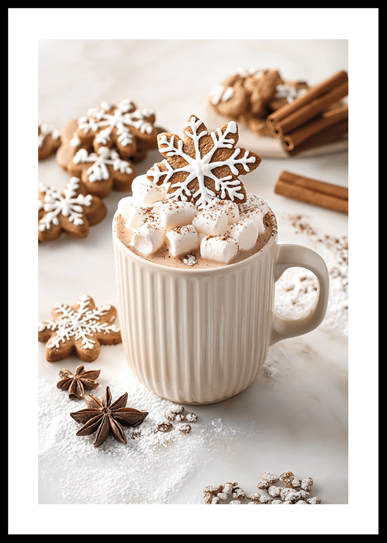 A cup of hot chocolate with marshmallows and a gingerbread-12