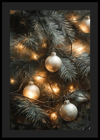 Et vakkert juletre dekorert med varme lysstrenger og frostige sølvkuler som sprer stemningsfull vintermagi.-4