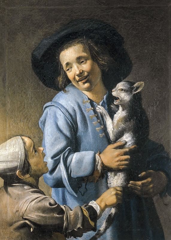 Unge leger med katten af ​​Abraham Bloemaert-12