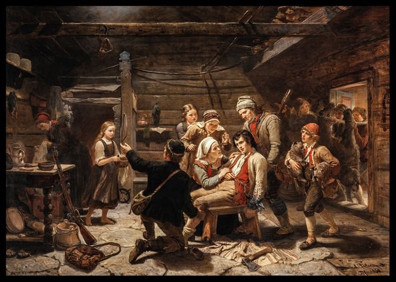 De thuiskomst van de berenjager door Adolph Tidemand-12