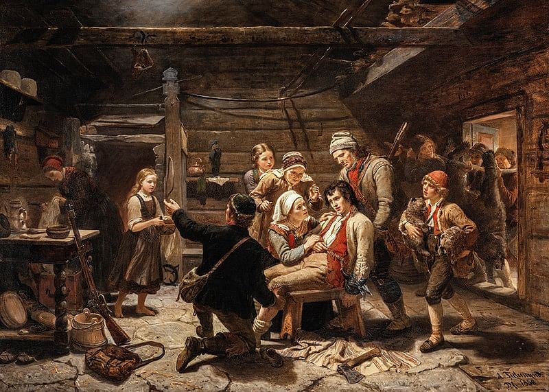 De thuiskomst van de berenjager door Adolph Tidemand-12
