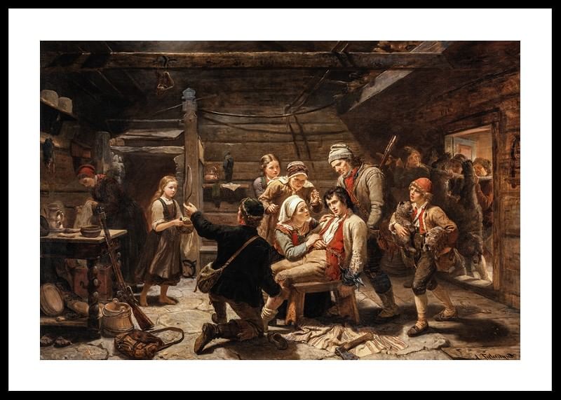 De thuiskomst van de berenjager door Adolph Tidemand-12
