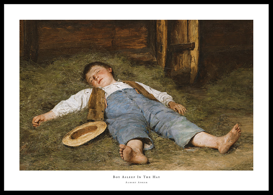 Garçon endormi dans le foin par Albert Anker-12