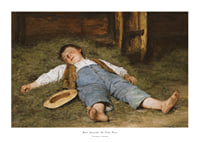 Garçon endormi dans le foin par Albert Anker-1
