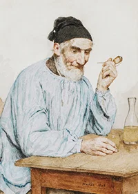Farmer From Ins At Table By Albert Anker-5