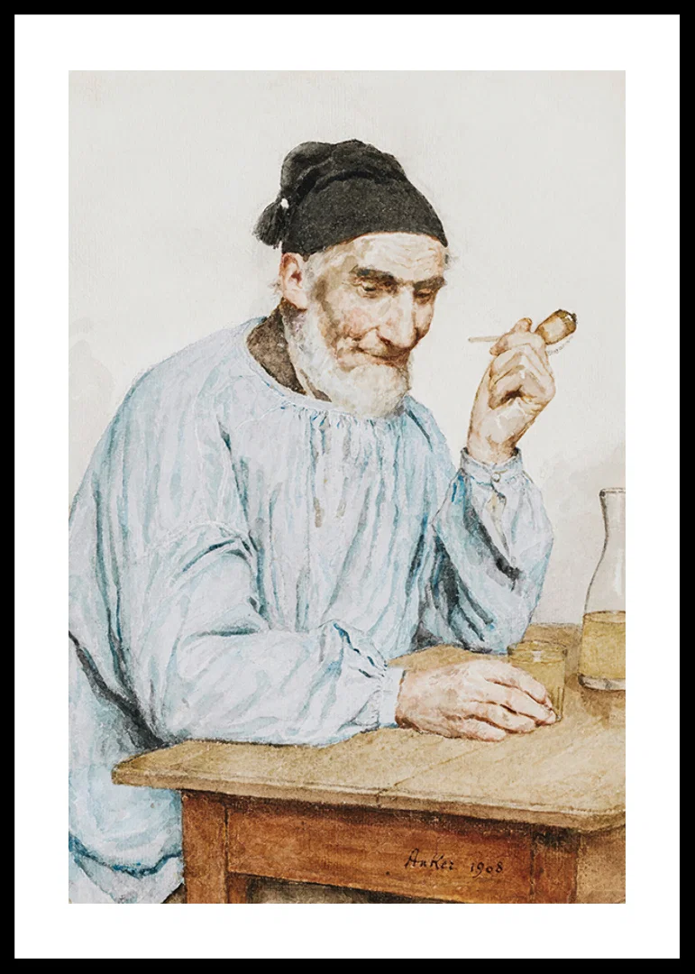 Farmer From Ins At Table By Albert Anker-12