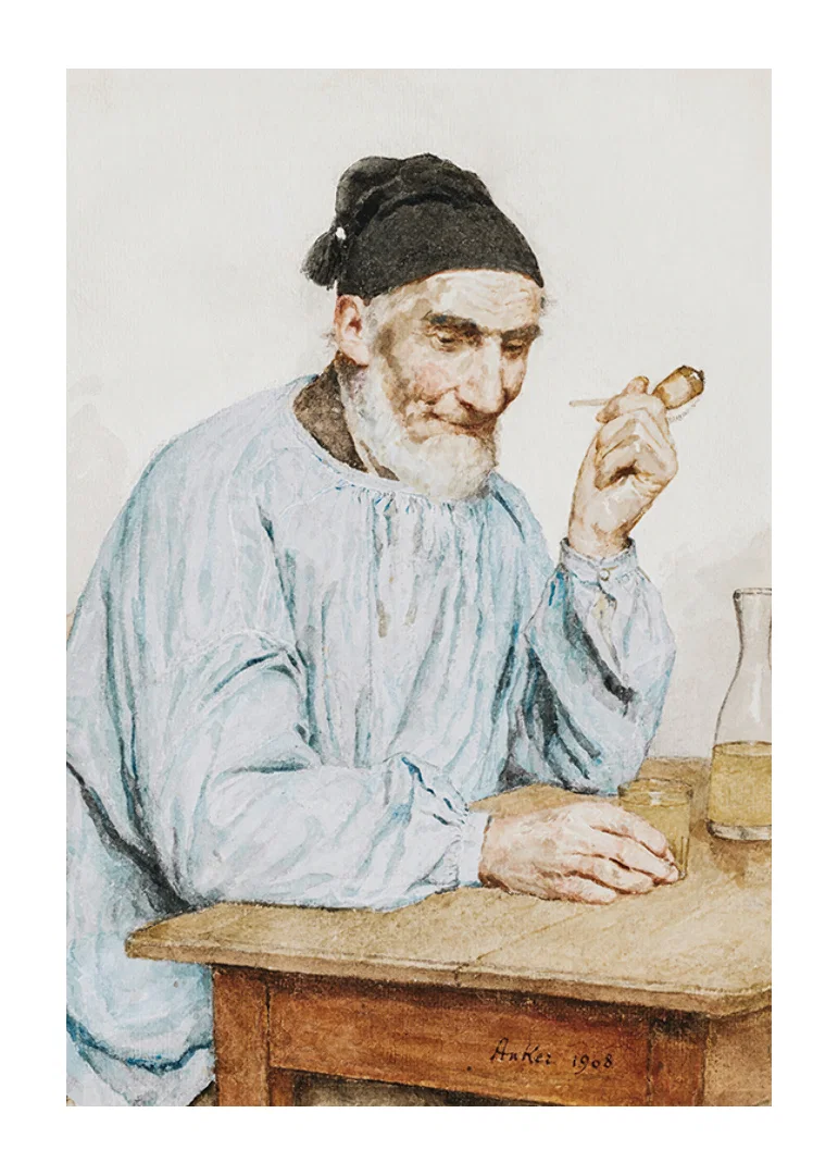 Farmer From Ins At Table By Albert Anker-12