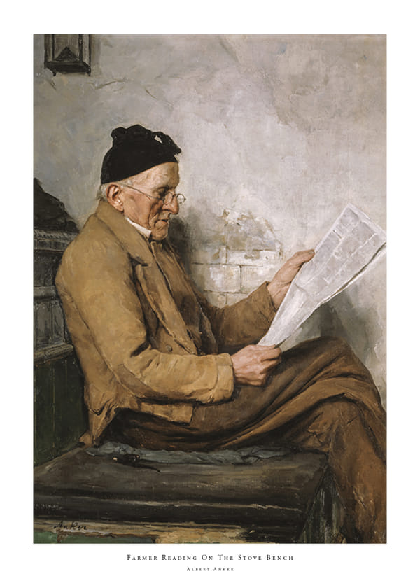 Poster Farmer Reading On The Stove Bench By Albert Anker