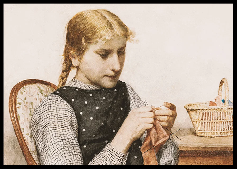 Knitting Girl By Albert Anker-12