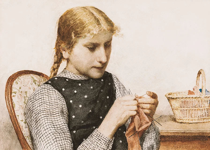 Knitting Girl By Albert Anker-12