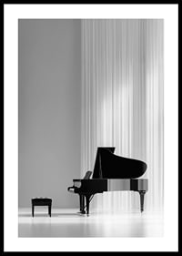 Black and white poster with a photograph of an elegant piano-0