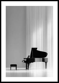 Poster alb-negru cu fotografia unui pian elegant-0