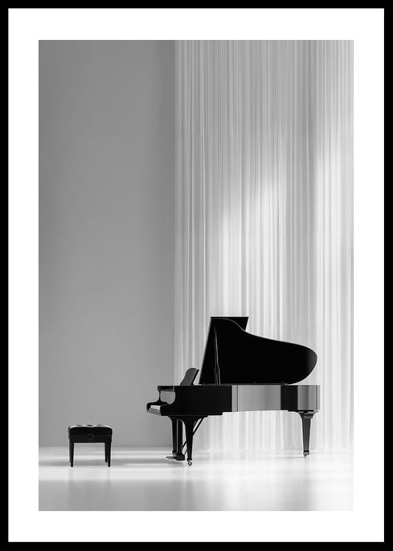 Poster alb-negru cu fotografia unui pian elegant-12