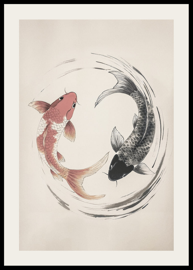 Affisch med ett motiv som föreställer två koi-fiskar i en tidlös yin-och-yang-design-12