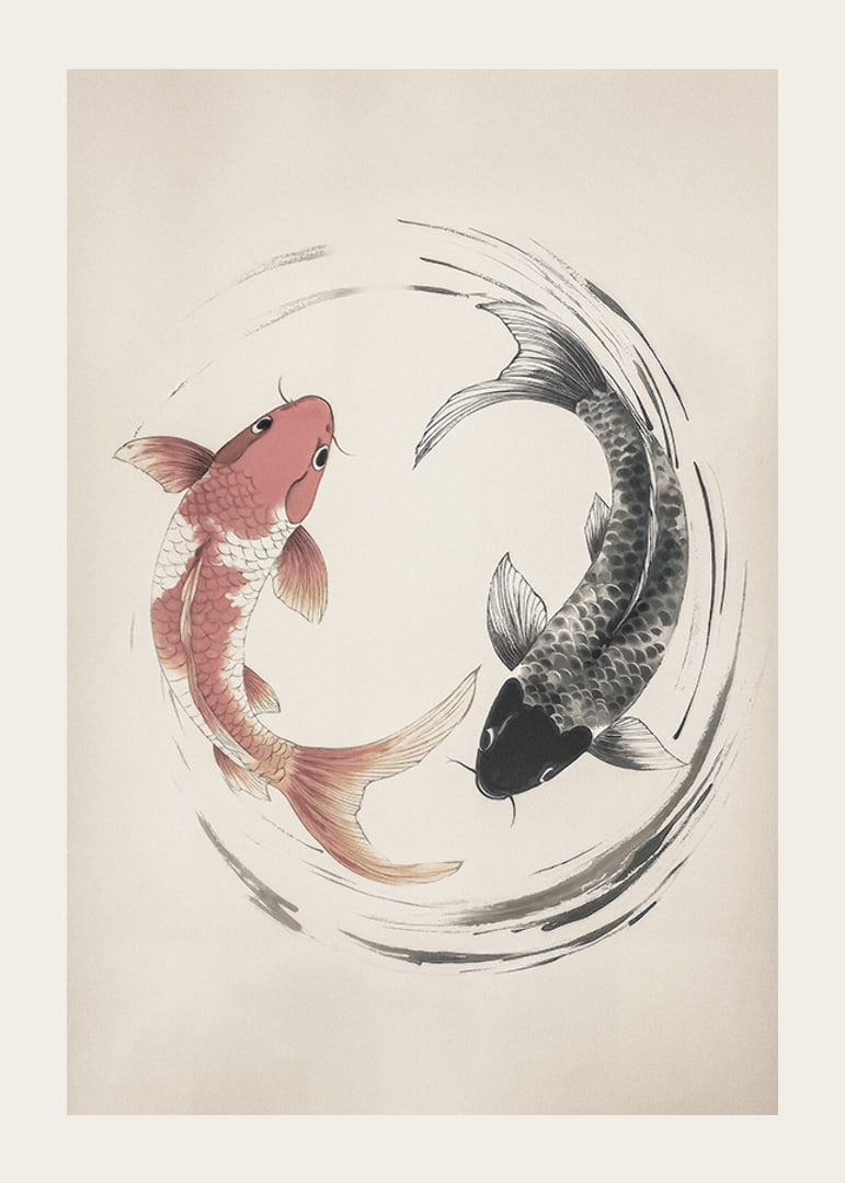 Affisch med ett motiv som föreställer två koi-fiskar i en tidlös yin-och-yang-design-12