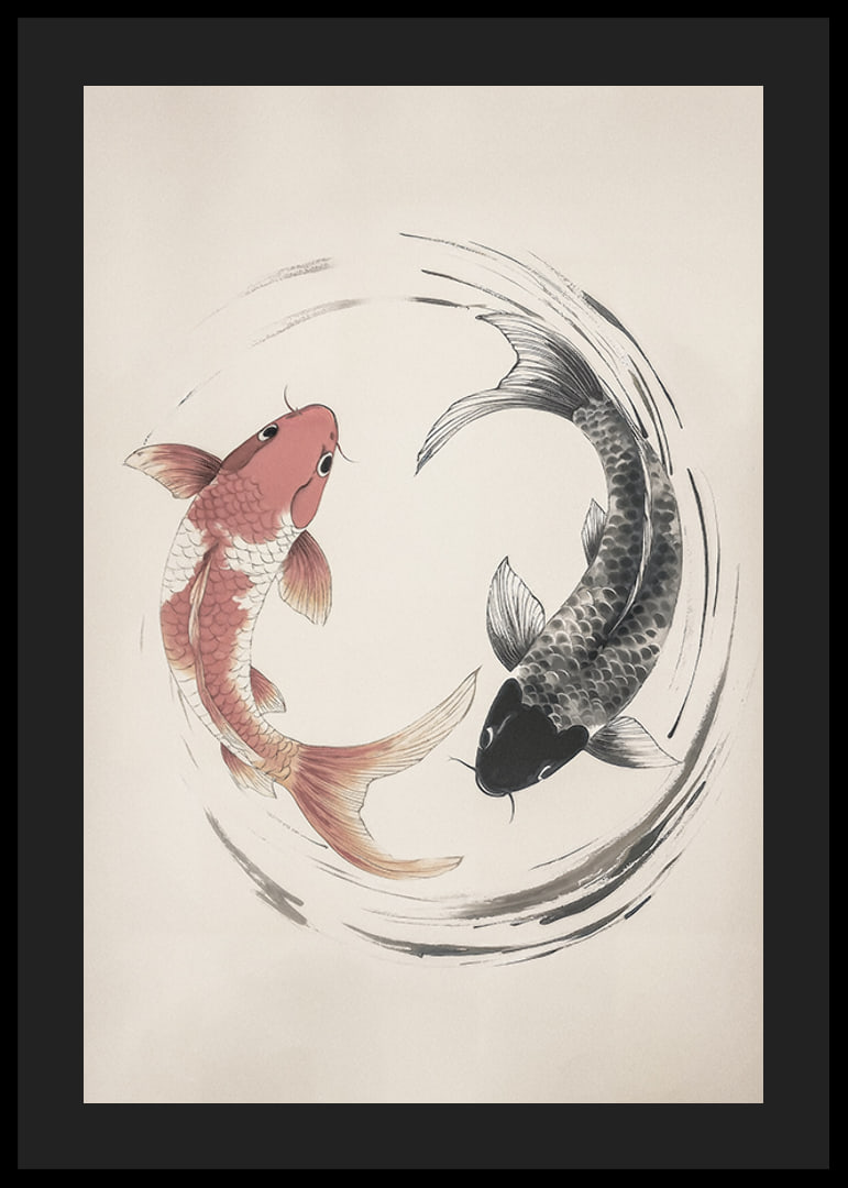 Affisch med ett motiv som föreställer två koi-fiskar i en tidlös yin-och-yang-design-12