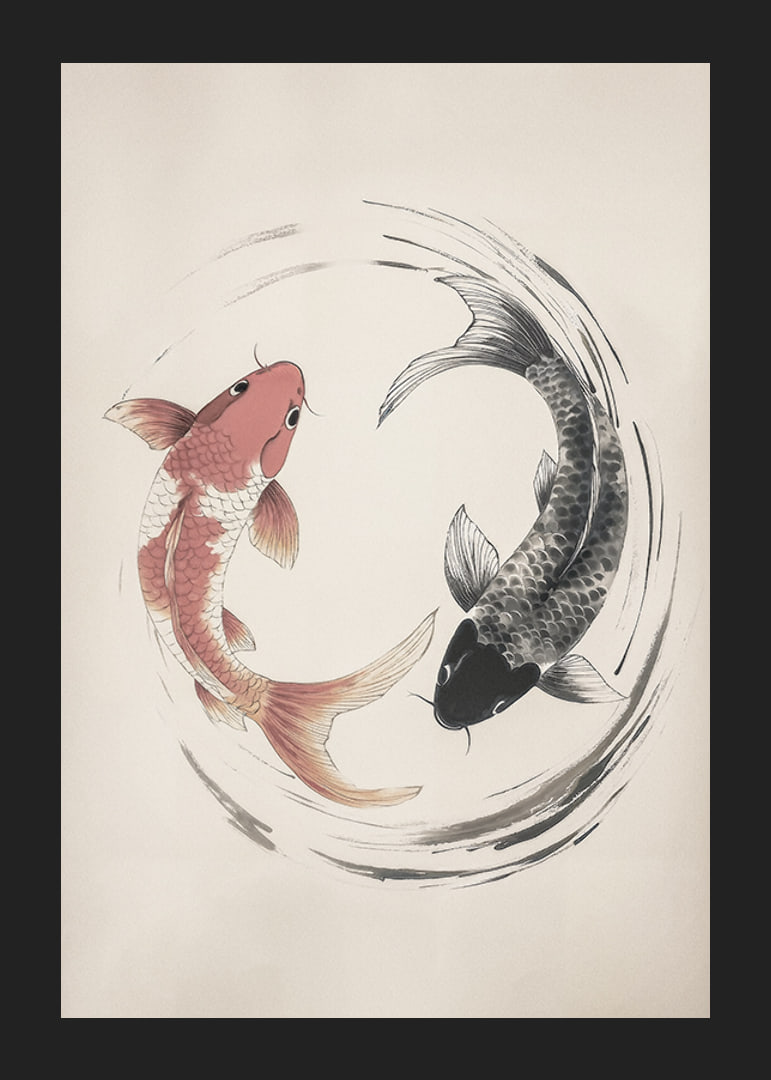 Affisch med ett motiv som föreställer två koi-fiskar i en tidlös yin-och-yang-design-12