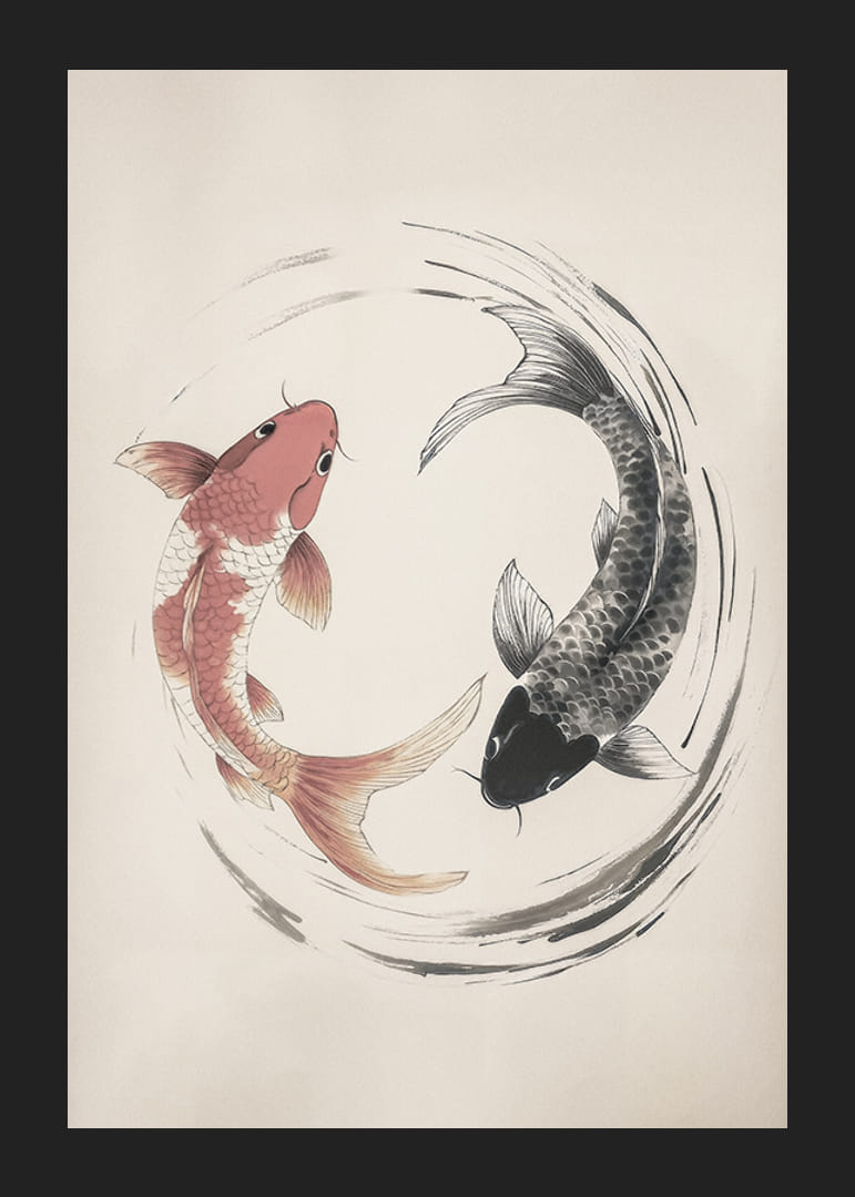 Poster with a motif depicting two koi fish in a timeless yin and yang design-12