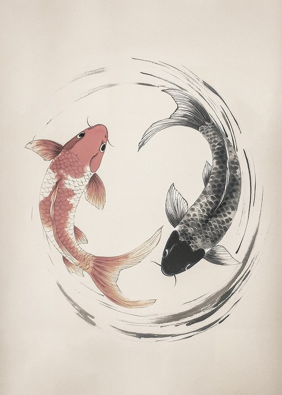 Affisch med ett motiv som föreställer två koi-fiskar i en tidlös yin-och-yang-design-12