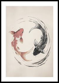 Affisch med ett motiv som föreställer två koi-fiskar i en tidlös yin-och-yang-design-0