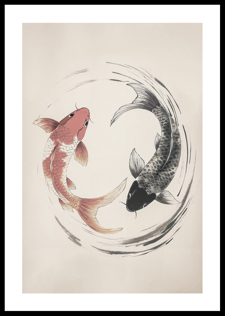 Affisch med ett motiv som föreställer två koi-fiskar i en tidlös yin-och-yang-design-12