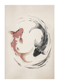 Affisch med ett motiv som föreställer två koi-fiskar i en tidlös yin-och-yang-design-1