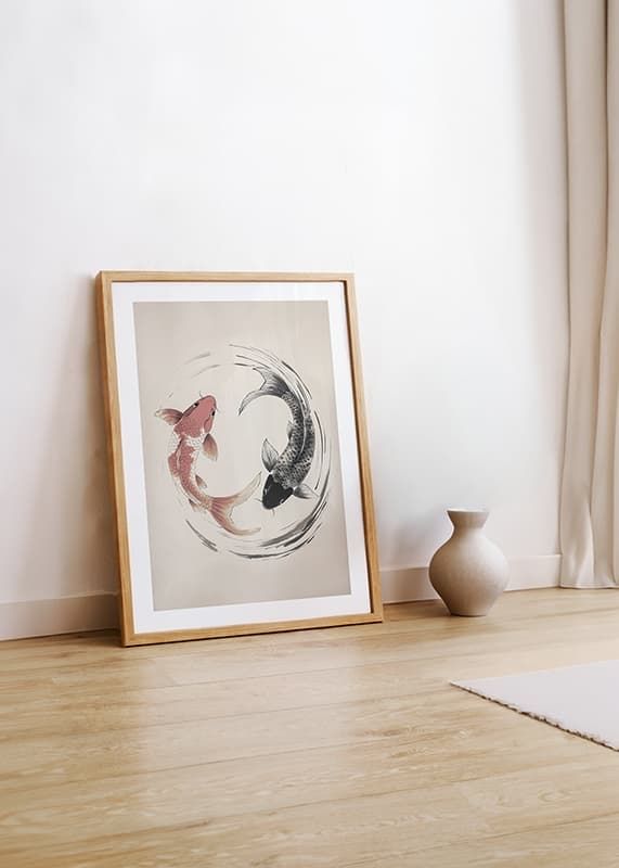 Poster cu un motiv care înfățișează doi pești koi într-un design atemporal yin și yang-12