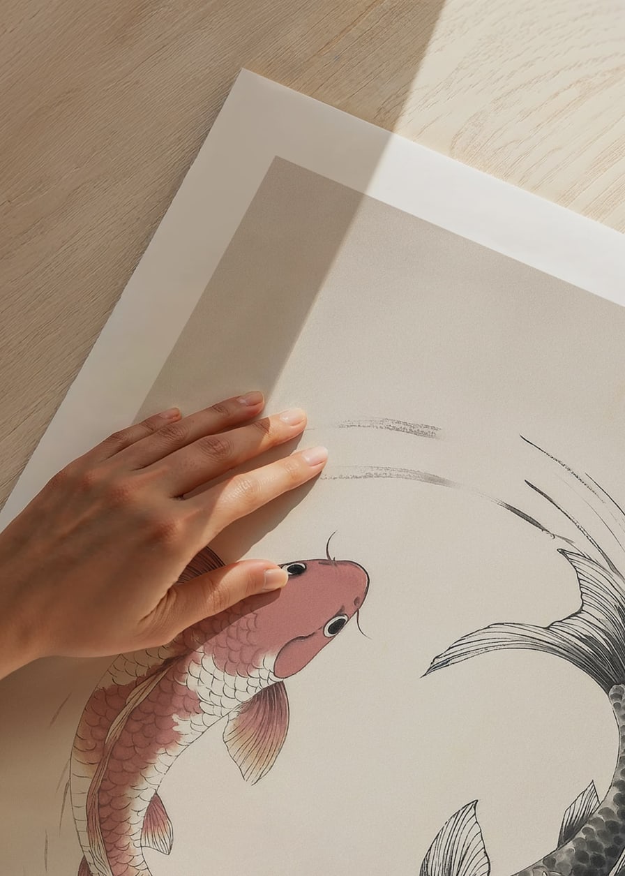 Affisch med ett motiv som föreställer två koi-fiskar i en tidlös yin-och-yang-design-12