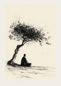Poster with a motif that captures a meditative moment under a lonely tree-3
