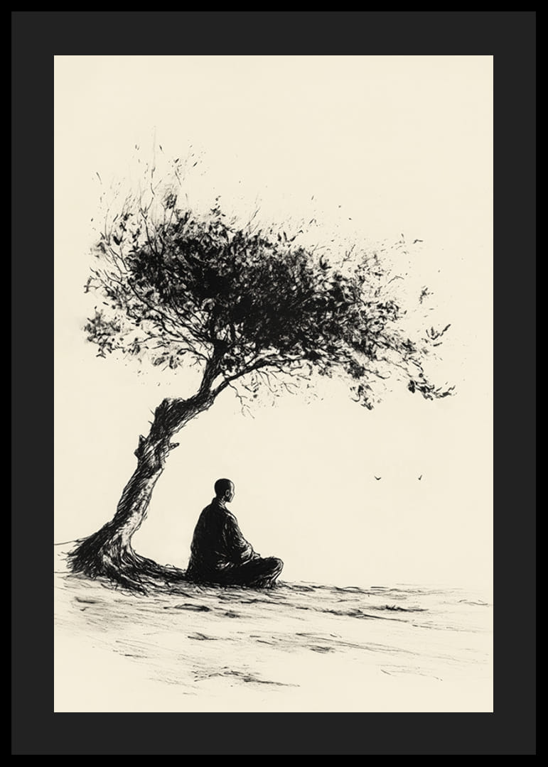 Poster with a motif that captures a meditative moment under a lonely tree-12