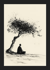 Poster with a motif that captures a meditative moment under a lonely tree-5