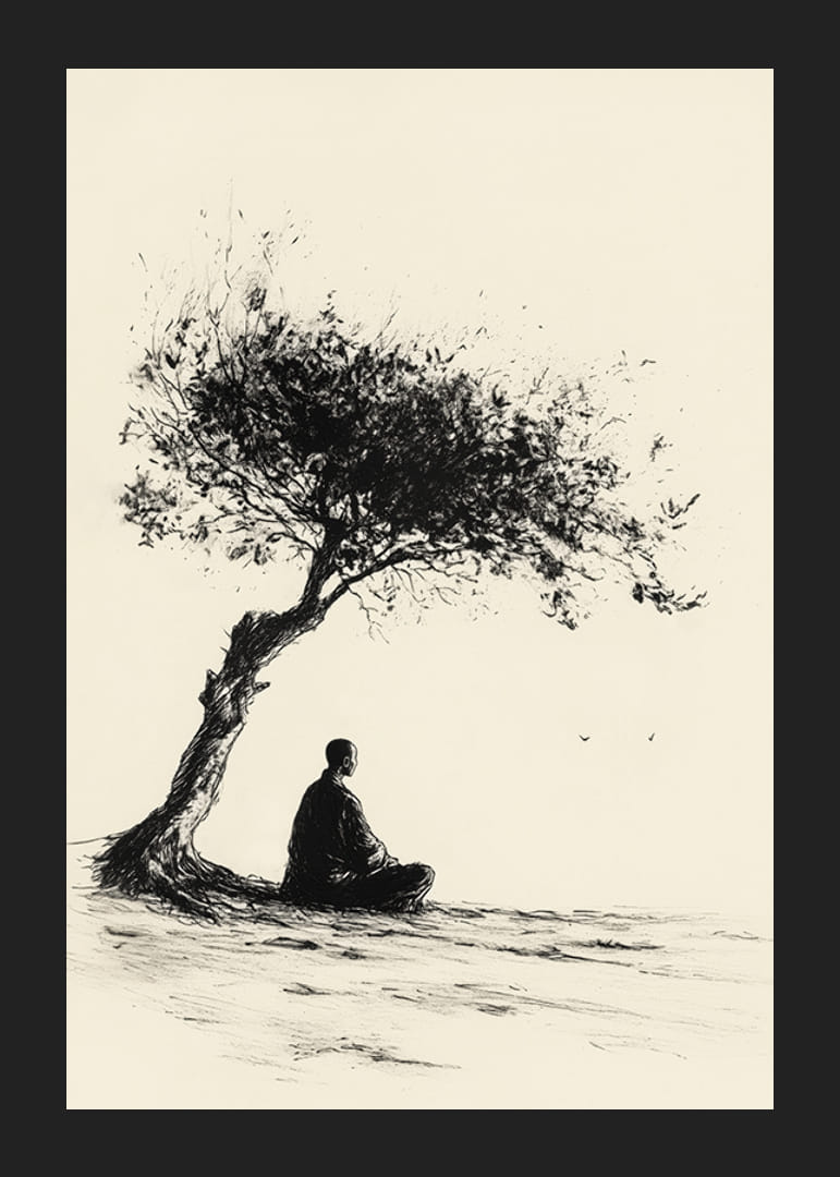 Poster with a motif that captures a meditative moment under a lonely tree-12