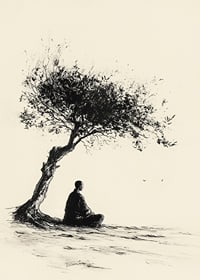 Poster with a motif that captures a meditative moment under a lonely tree-7