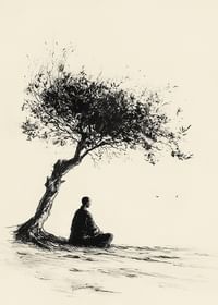 Poster cu un motiv care surprinde un moment de meditație sub un copac singuratic-3