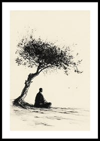 Poster with a motif that captures a meditative moment under a lonely tree-0