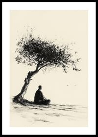 Poster cu un motiv care surprinde un moment de meditație sub un copac singuratic-0