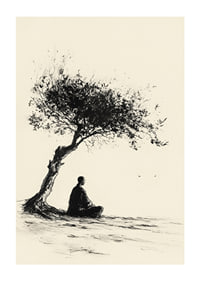 Poster with a motif that captures a meditative moment under a lonely tree-1