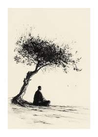 Poster cu un motiv care surprinde un moment de meditație sub un copac singuratic-1