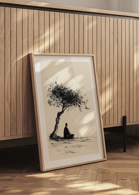 Poster with a motif that captures a meditative moment under a lonely tree-12