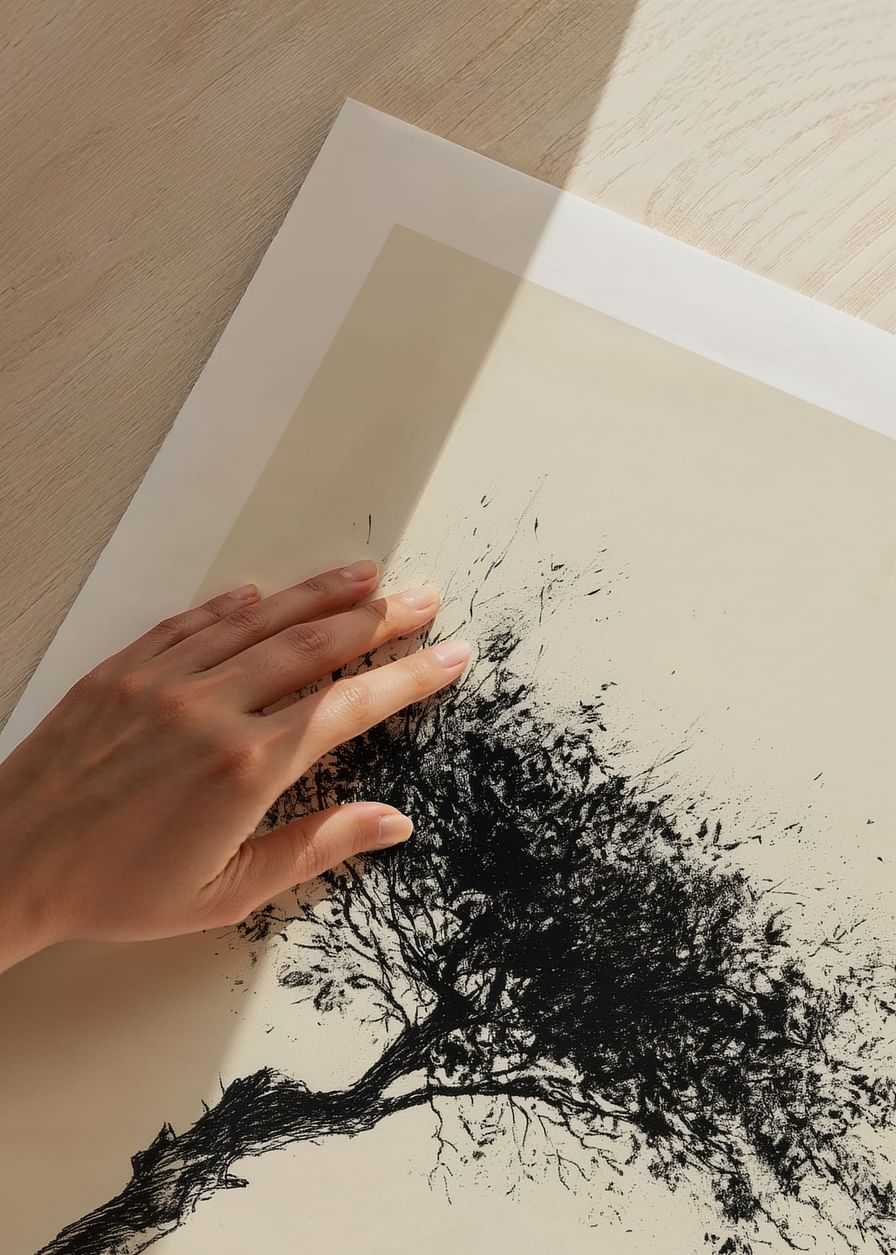 Poster cu un motiv care surprinde un moment de meditație sub un copac singuratic-12