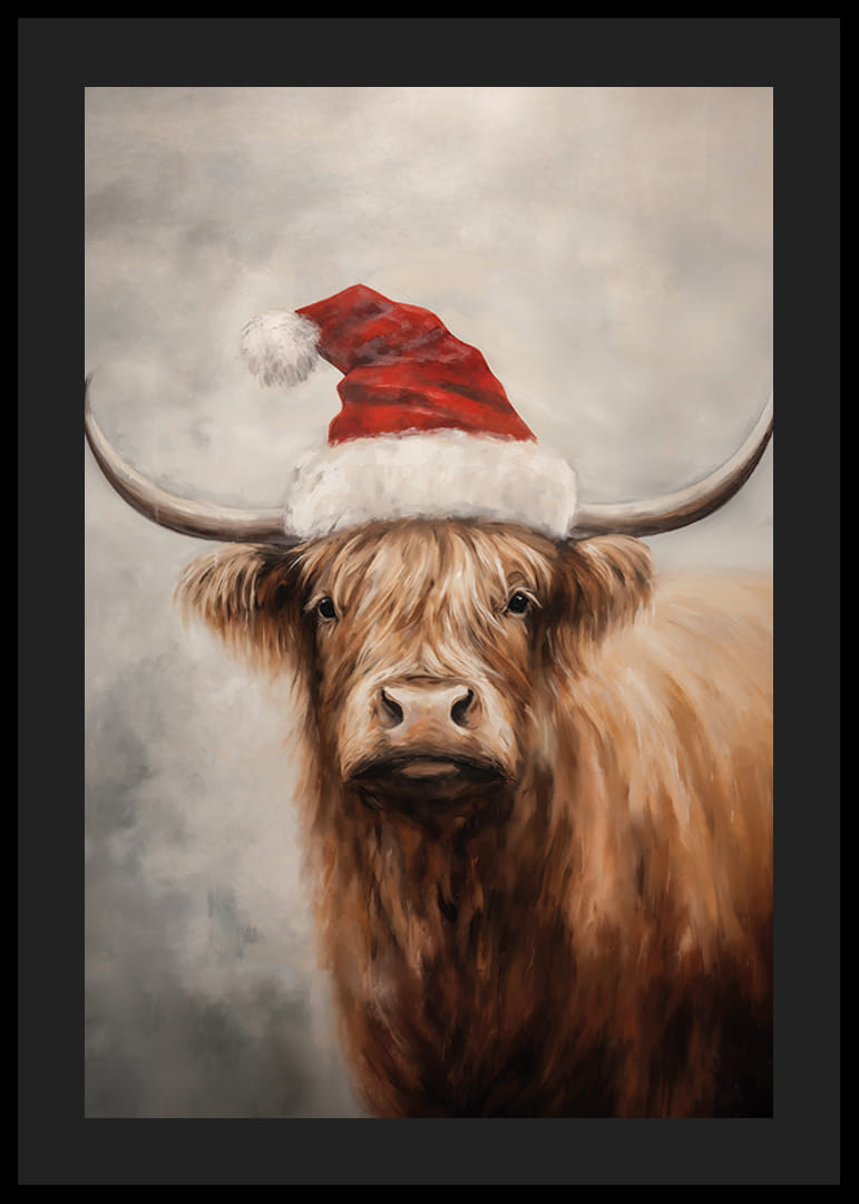 Un poster natalizio con una scarpa da montagna con un cappello da Babbo Natale che diffonde fascino e spirito natalizio.-12