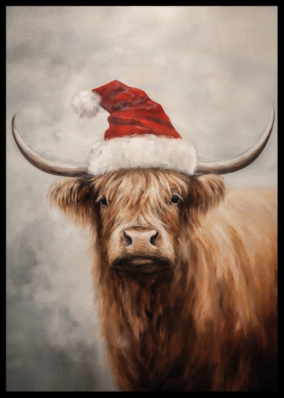 Un poster natalizio con una scarpa da montagna con un cappello da Babbo Natale che diffonde fascino e spirito natalizio.-12
