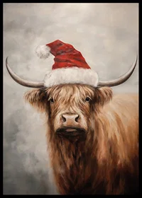 A Christmas poster with a highland shoe in a Santa hat that spreads charm and Christmas spirit.-6