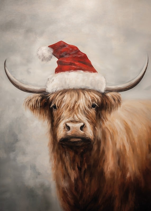 Un poster natalizio con una scarpa da montagna con un cappello da Babbo Natale che diffonde fascino e spirito natalizio.-12
