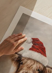 A Christmas poster with a highland shoe in a Santa hat that spreads charm and Christmas spirit.-9
