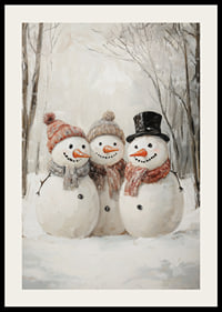 A Christmas poster with three happy snowmen who spread winter joy and community.-2