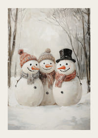 Karácsonyi plakát három boldog hóemberrel, akik a téli örömet és a közösséget terjesztik.-3