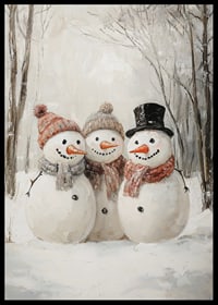 A Christmas poster with three happy snowmen who spread winter joy and community.-6