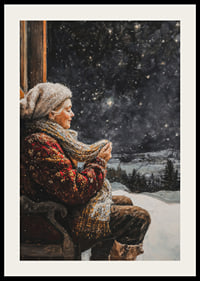 A winter poster featuring an elderly woman enjoying a still, starry night.-2