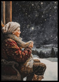 A winter poster featuring an elderly woman enjoying a still, starry night.-6